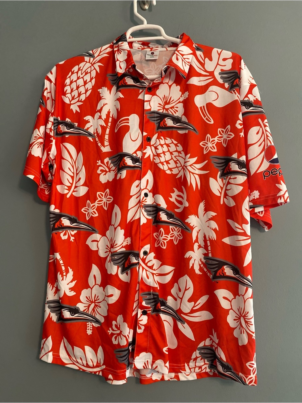 Destroyer Delmarva Shorebirds Pepsi Red White Tropical Button-Down Shirt 2XL